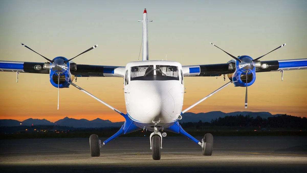 DHC-6 Twin Otter on the ramp at sunset