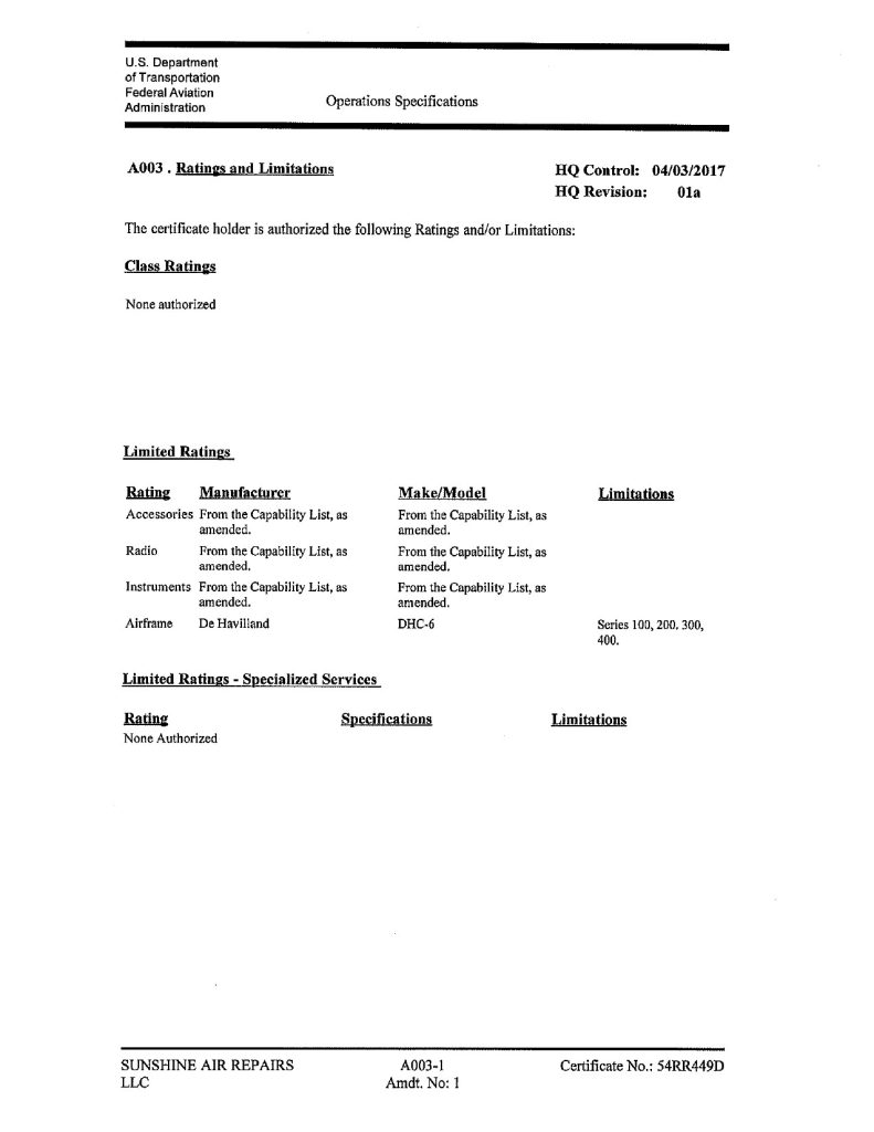 Operations specifications document summary
