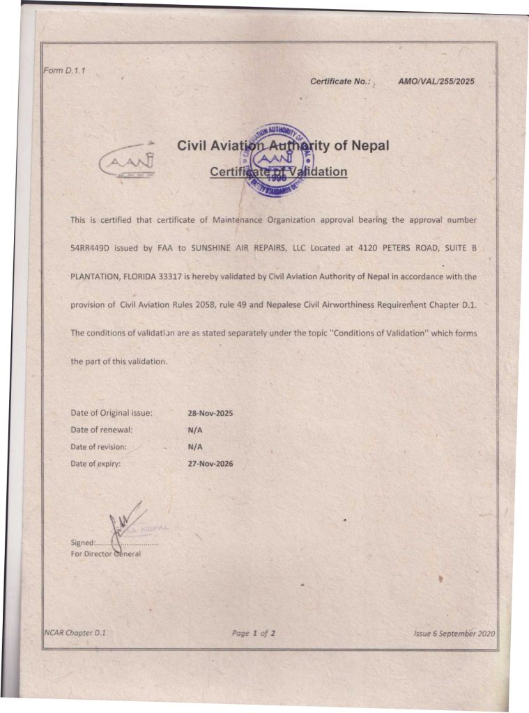 Civil Aviation Authority certificate