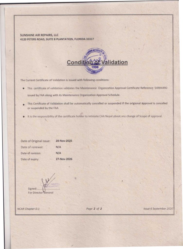 Certificate of validation document