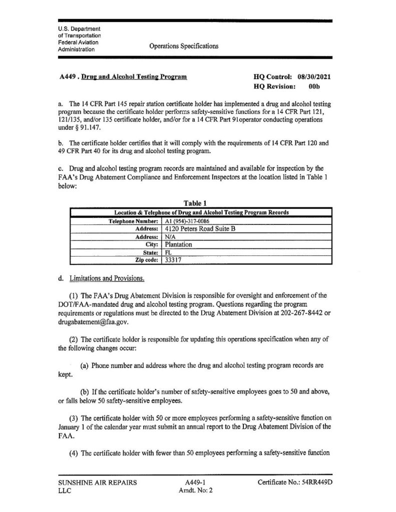 Drug and alcohol testing program document